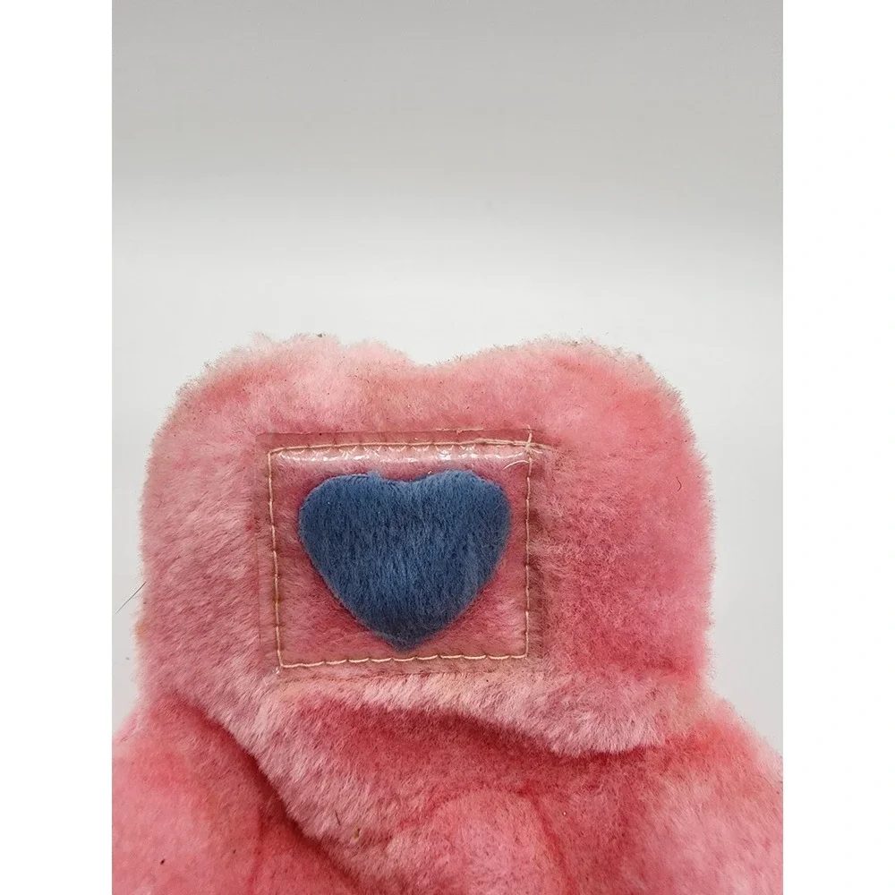 Vintage Pink Fuzzy Plush Doll Chair Blue Heart Accent Miniature Furniture 4 Inch